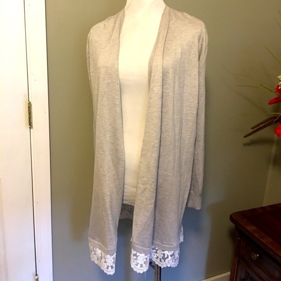 New Directions sz S open front cardigan lace trimmed hem & long sleeves. - Picture 1 of 6